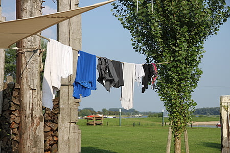 Utomhus, klädstreck, kläder, tvätt, hängande