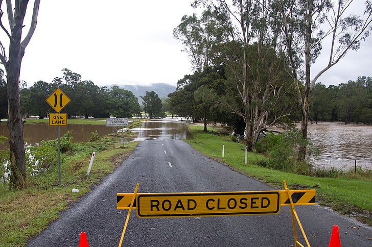 flood, water, river, road, closed, blocked, danger
