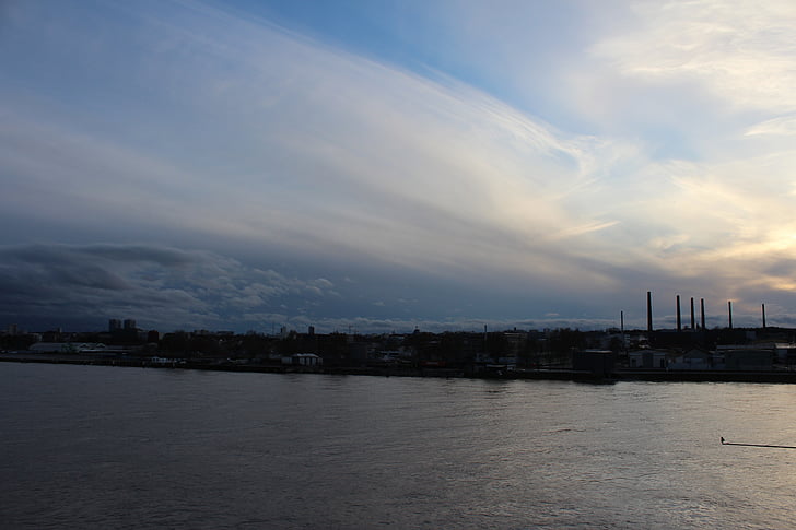 Rýn, Velká voda, Sachsen, řeka, obloha, mraky, atmosférické