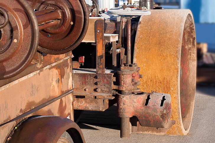 steam roller, road construction, old, antique, stainless, metal, industry