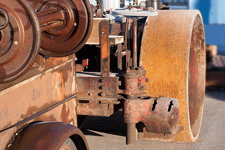 Steam roller, vejanlæg, gamle, antik, rustfrit, metal, industri