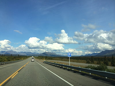 núvols, blau, cel, l'autopista, partició de carretera, carretera endavant, carretera