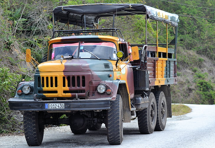 คิวบา, escambray, ภูเขา, รถบรรทุก, รถ, ขนส่ง, ขนส่งผู้โดยสาร