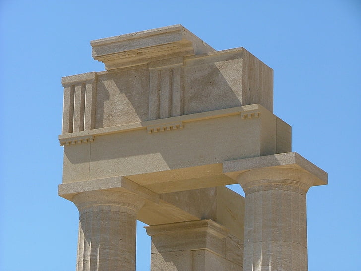 Grieķija, Rhodes, Lindos, drupas, templis, pils, remontēt