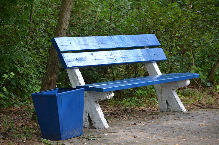 băng ghế dự bị, ghế dài, công viên, phần còn lại, thư giãn, thùng rác, cây