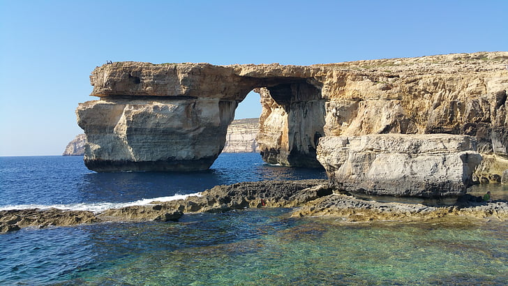 Gozo, ø, Azure, azurblå vindue, havet, Rock, Grot
