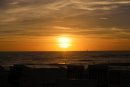 日落, 北海, 海, 叙尔特岛, westerland, 海滩, 背景