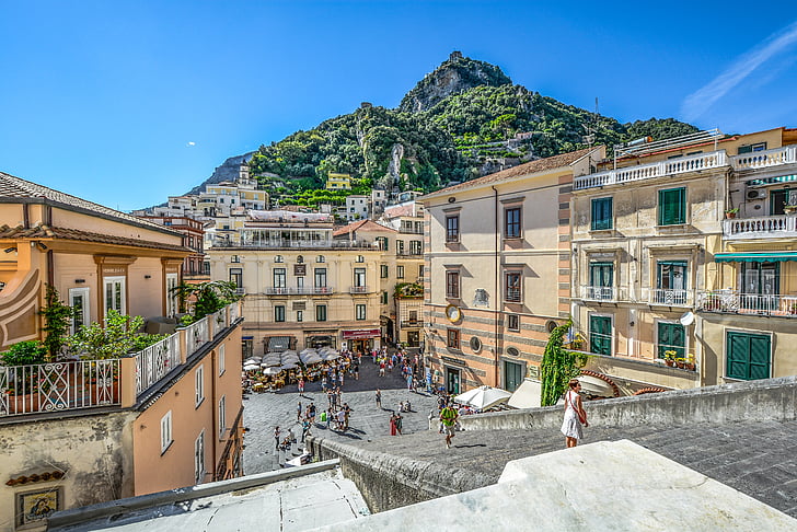 Amalfi, rannikul, mägi, kirik, Cathedral, Square, linn