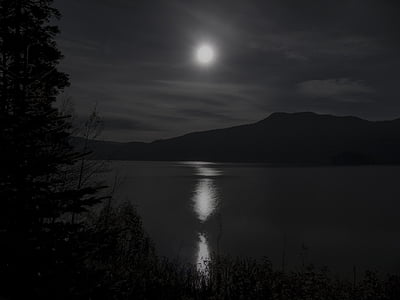 Lune, brillant, clair de lune, réflexion, Canim lake, Colombie-Britannique, Canada