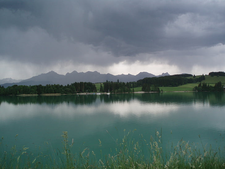 jazero forggensee, búrka, letné, gewitterm, Sky, Füssen, vody