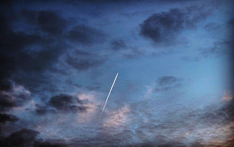 felhő, repülőgép, repülőgép repülési, síkon, kék, levegő, szárnyak