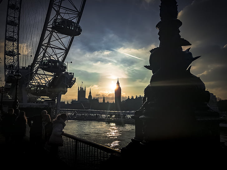 solnedgång, Buckingham palace, London, blå, röd, Sky, moln
