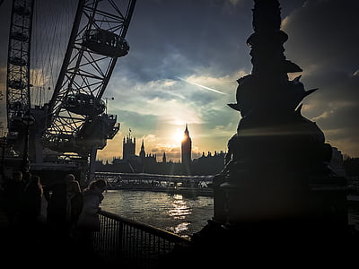 posta de sol, Palau de Buckingham, Londres, blau, vermell, cel, núvols