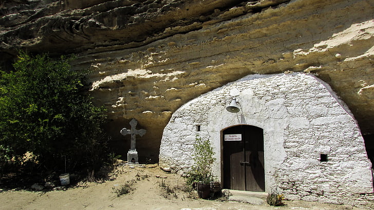 Cipro, Ayios sozomenos, Grotta, Chiesa, Villaggio, abbandonato, deserta