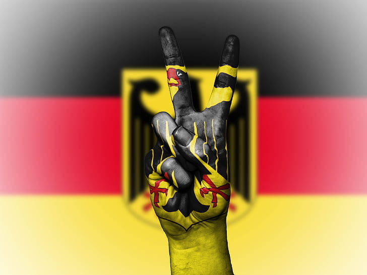 Allemagne, armoiries, paix d’Allemagne, main, nation, arrière-plan, bannière, couleurs