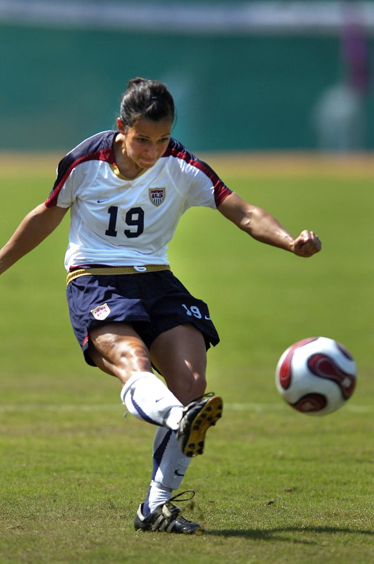 soccer, woman, kicking, ball, practice, field, girl