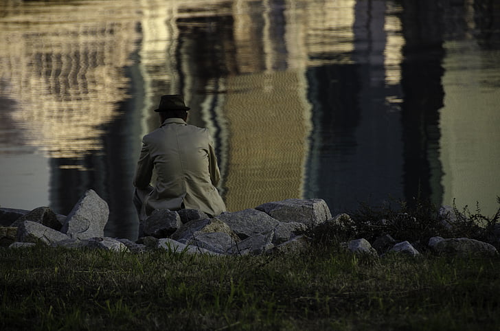 old man, man, philosopher, japan, reflection, thinking, sitting