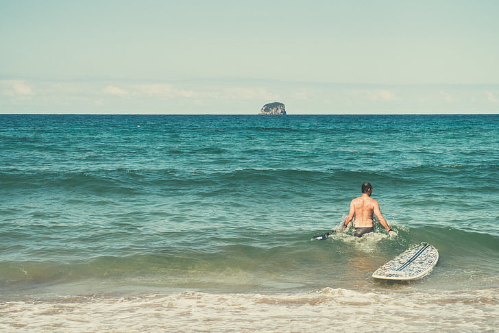 mies, Beach, surffilauta, päivä, aika, kuuma, Ocean