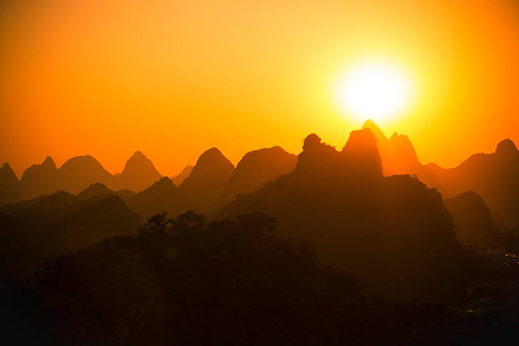nature, mountain, sunset, silhouette, shadow, climb, travel