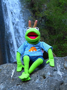 Kermit, granota, seure, riure, diversió, Nina, verd