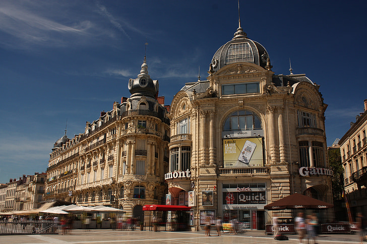 Montpellier, sted for komedie, bygge, arkitektur, byen