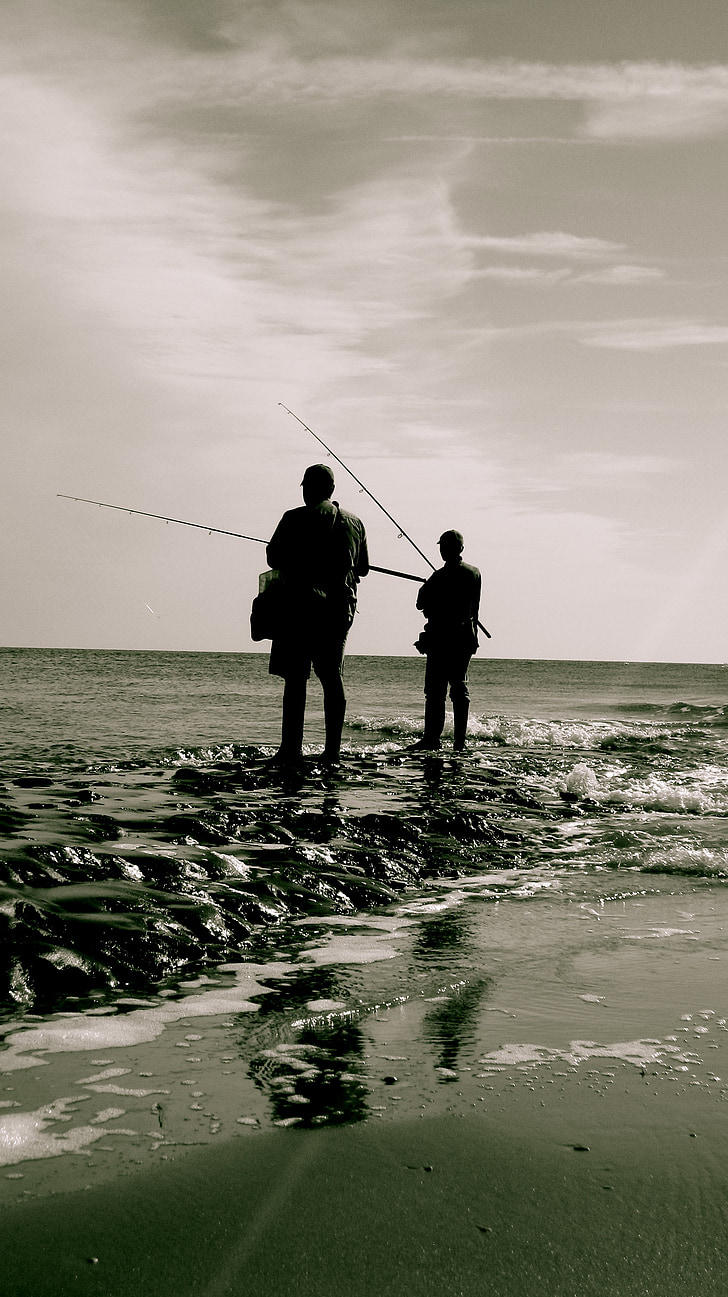 fisherman, sea, beach, fishing, nature, fishing Rod, water