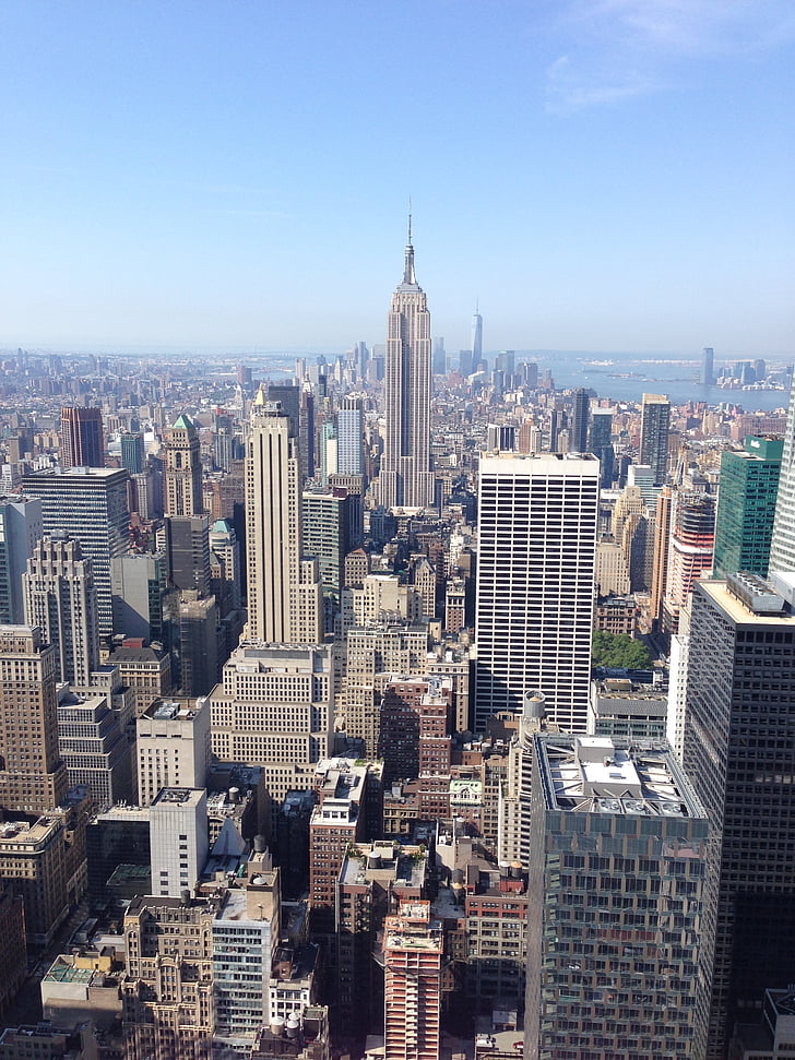 Manhattan, Kota, Baru, York, cakrawala, pemandangan kota, bangunan