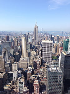 Manhattan, ciutat, nou, York, horitzó, paisatge urbà, edifici