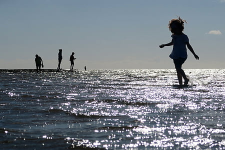 Beach, nap, nyári, Cuxhaven, Északi-tenger, Duhnen, lány