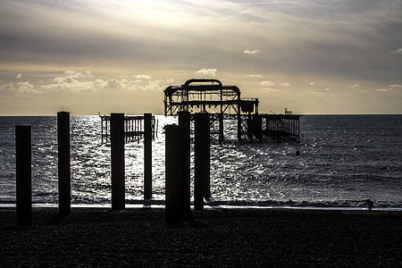 Brighton, zachodnie molo, East sussex, Wielka Brytania, brzegiem morza, Sussex, krajobraz