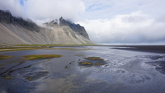 ビーチ, 崖, 泥, アイスランド, 自然, 風景, 山