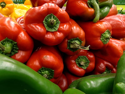 Bell peppers, sarkana, dārzeņi, dārzenis, pārtika, aktualitāte, pipari - dārzeņu