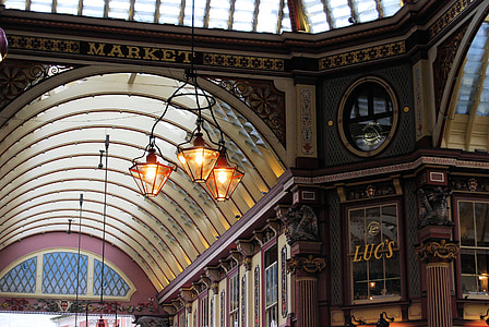 mercado de Leadenhall, Londres, arquitetura, edifício, luzes, Arcades