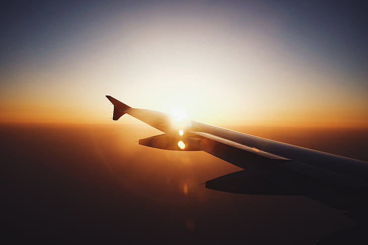 siluets, plakne, spārnu, lidmašīna, aviokompānija, ceļojumi, ceļojums