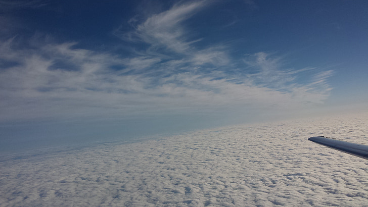 núvols, cel, matí, blau, escèniques, avió, vol