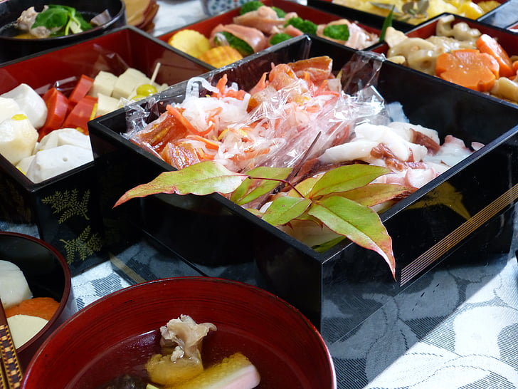 cibo giapponese, anno nuovo cucina, piatti di nuovo anno, dispositivo d'avviamento, nibble, alimento del partito