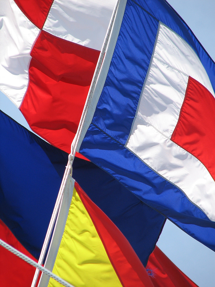 σημαίες, σημαίες ναυτικές, Ναυτικός, στη θάλασσα, λευκό, μπλε, κόκκινο