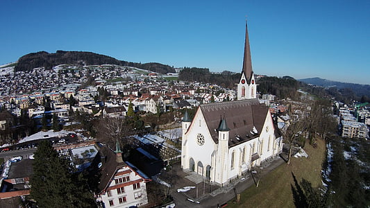 church, abtwil at st, gallen, aerial, aerial view, town, architecture