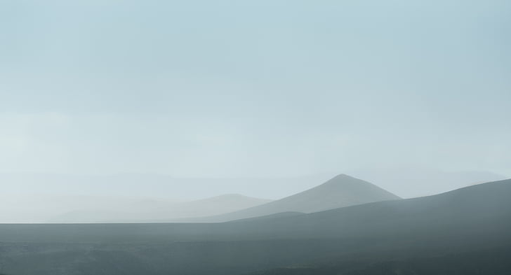 distance, brouillard, monochrome, montagnes