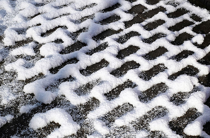 stones, paving stones, snow, pattern, winter