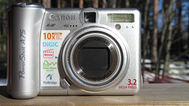 digital camera, camera, little camera, canon pc 1202, powershot, a75, older
