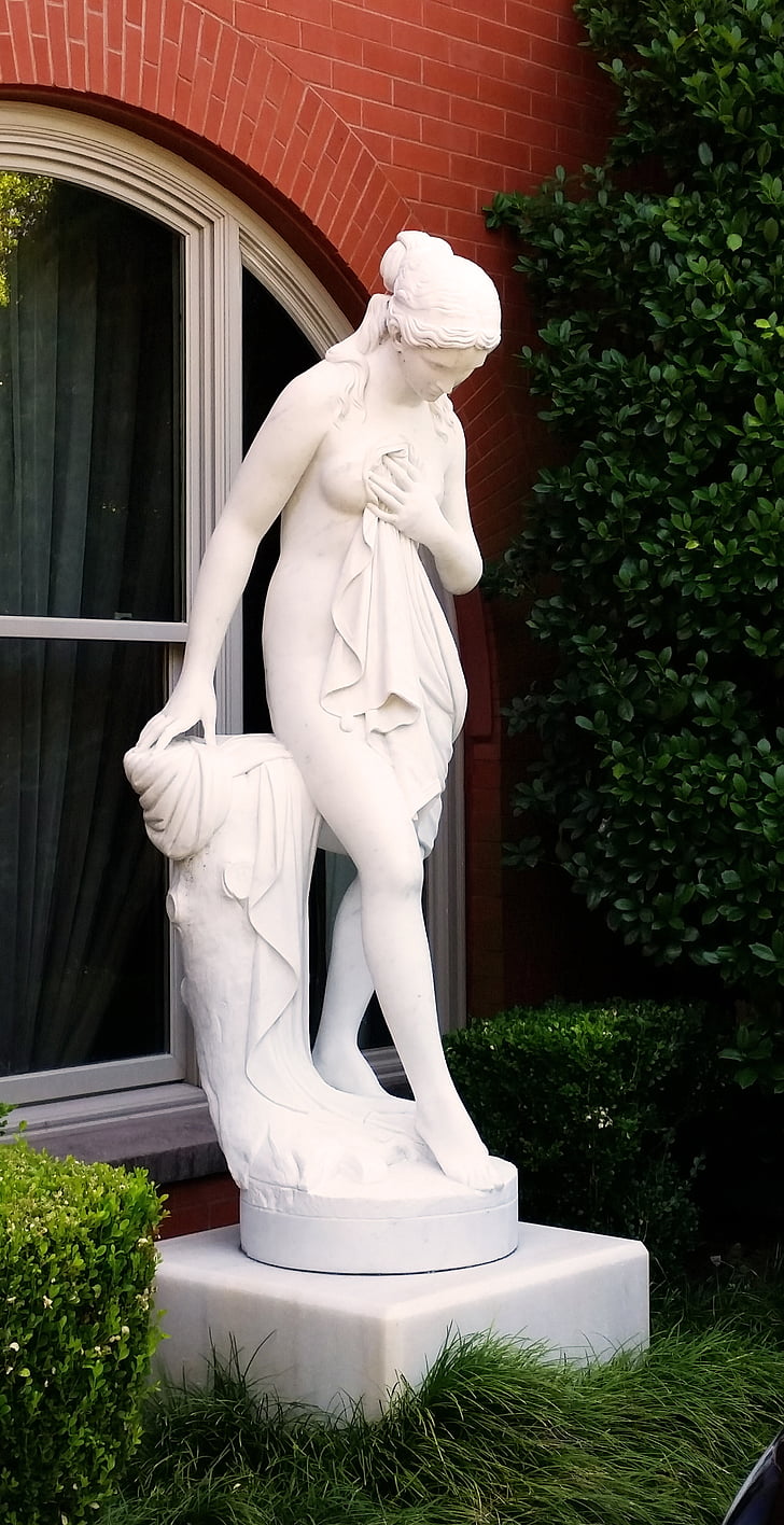Blanco, estatua de, Griego, rojo, ladrillo, Sabana, Georgia