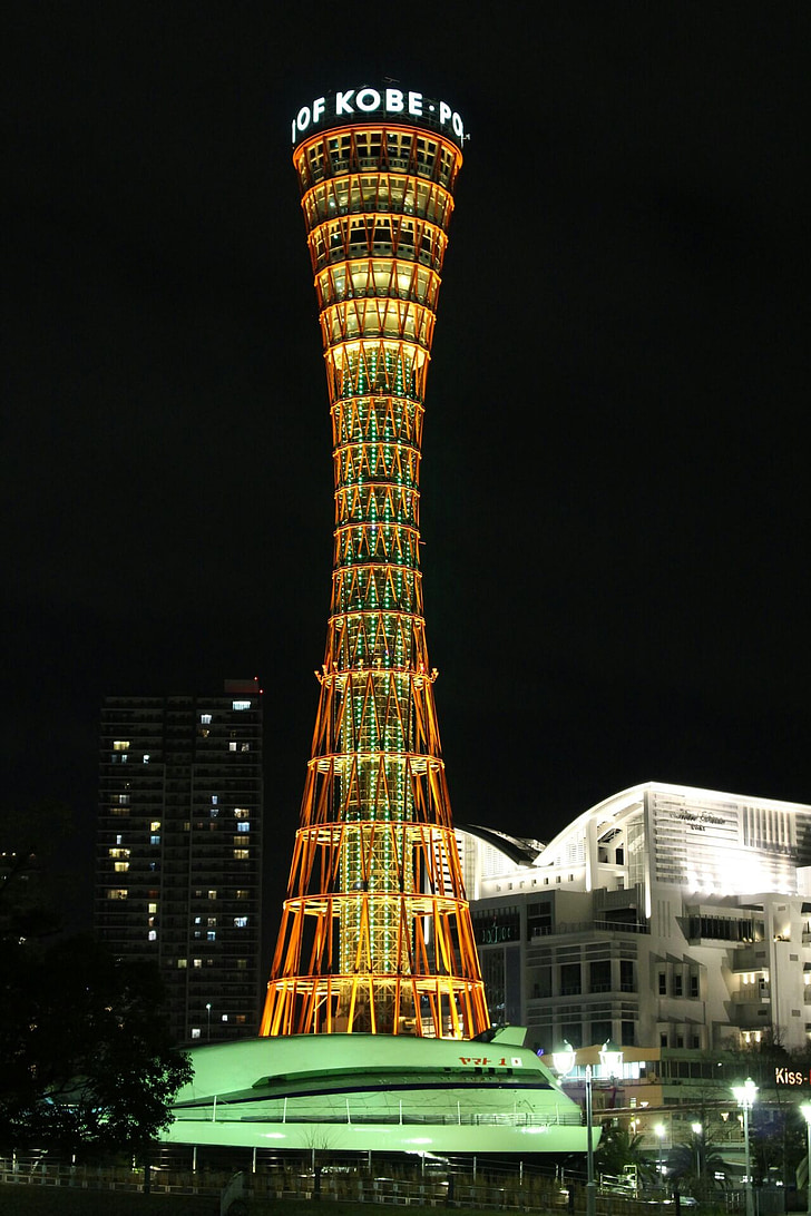 Kobe, vaizdas naktį, bokštas