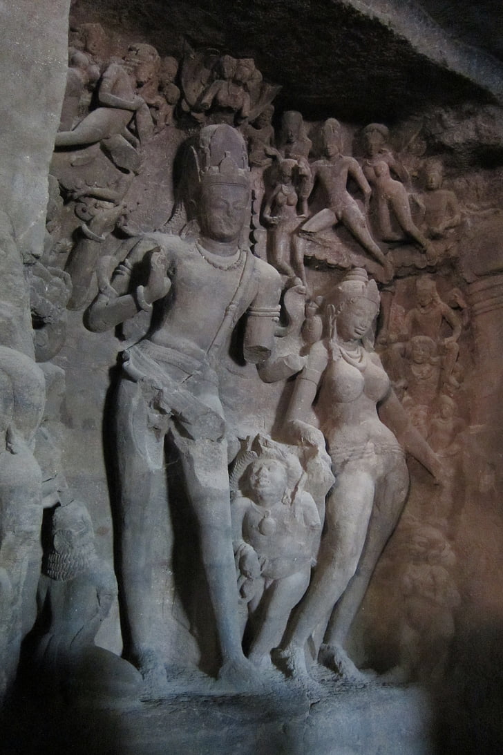 Idol, Elephanta ön, Shiva, Shiv, Parvati, Gud, gudinnan