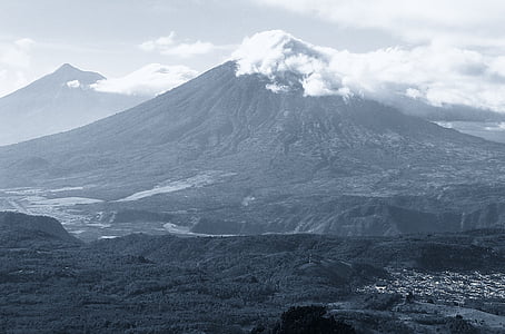 grayscale, photo, mountain, nature, black and white, volcano, beauty in nature