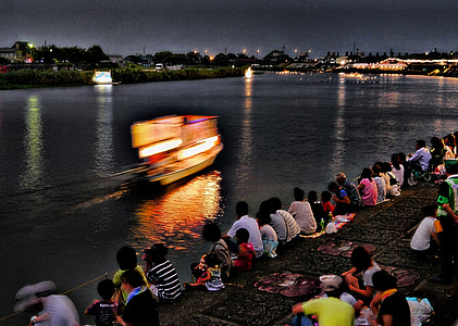 Japão, Festival, Nagasaki, tradição, água, Verão, à noite