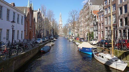Amsterdam, rivière, pont, navire, Pays-Bas, canal, eau