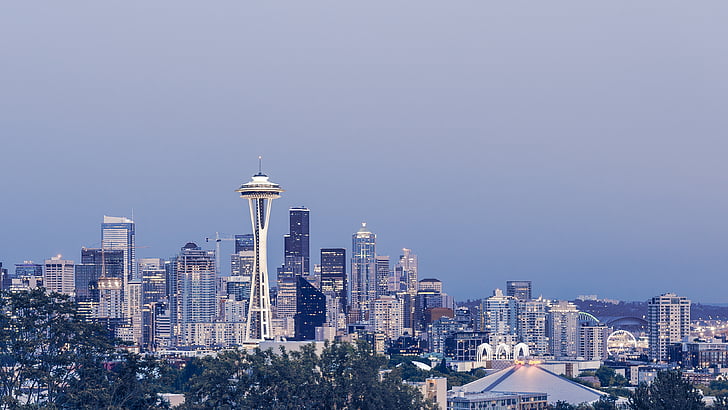 edifici, città, paesaggio urbano, centro città, Panoramica, Seattle, cielo