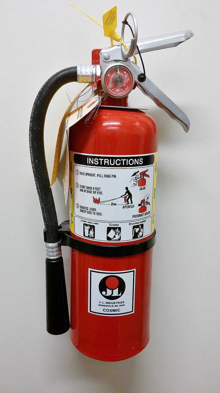 Extintors, extintor, foc-supressors, d'emergència, vermell, equips, contra incendis
