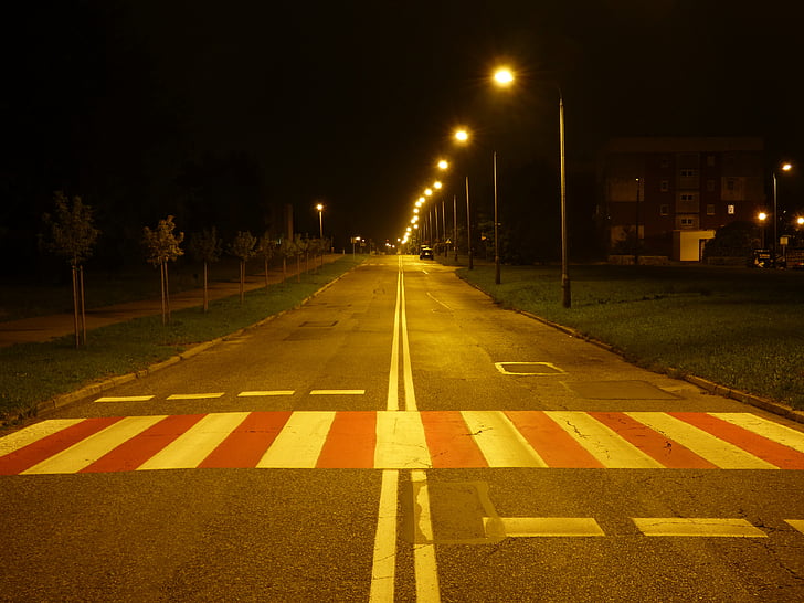 noc, Ulica, spôsob, bezpečnostné pásy, prechod, svetlo, Lampáš